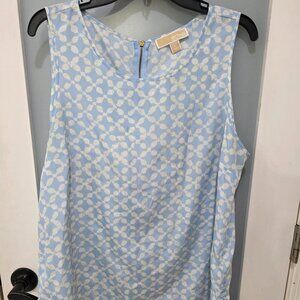 Michael Kors Blue & White Sleeveless Tank Blouse XL | Print Top